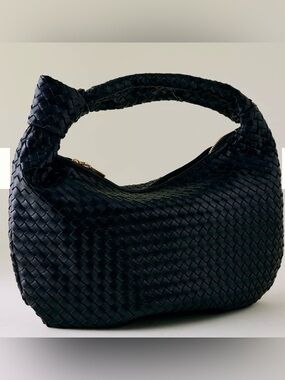Melie Bianco Woven Leather Hobo Bag - Black